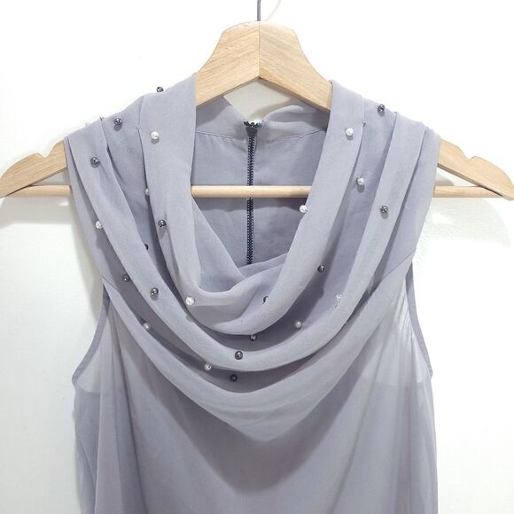 RW&CO. Gray Sleeveless Slouch Collar Top with Pearl Beads - Picture 2 of 6